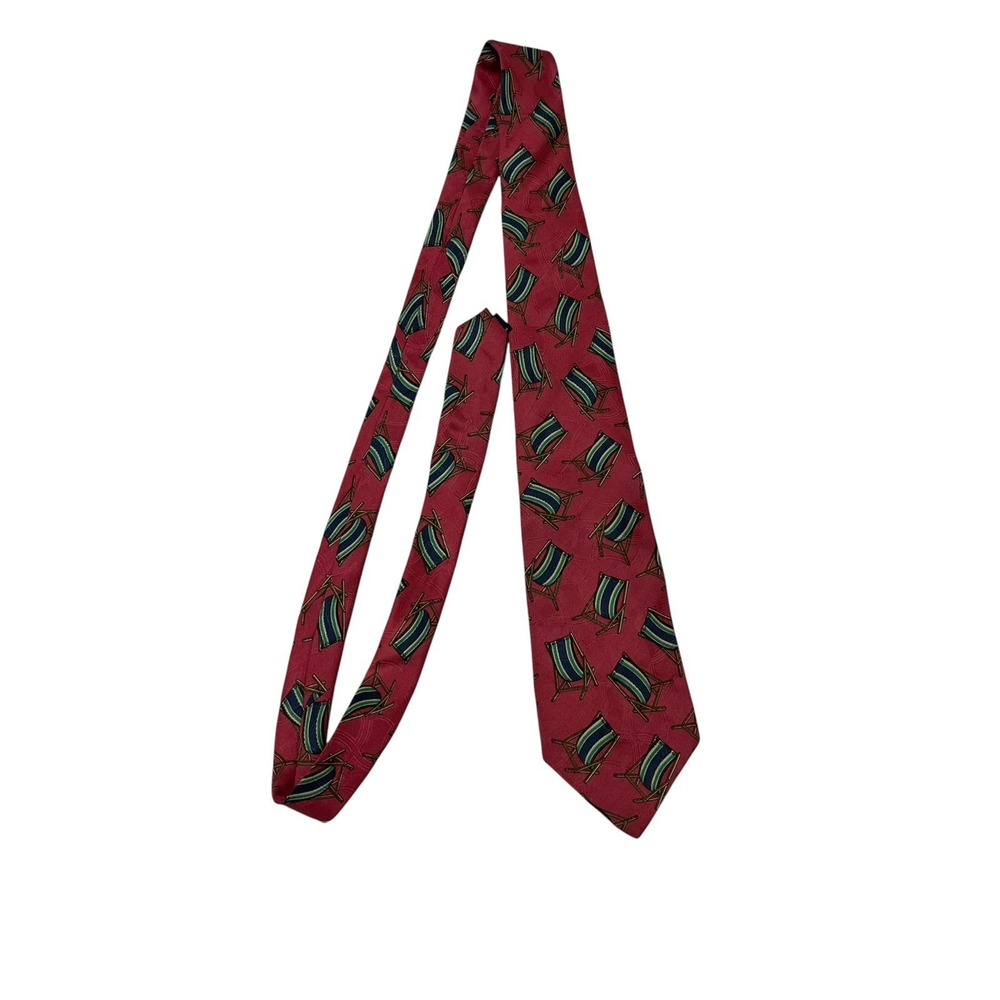 Vintage Polo Ralph Lauren Tie Red Silk Beach Lounge Chair Print Preppy Resort